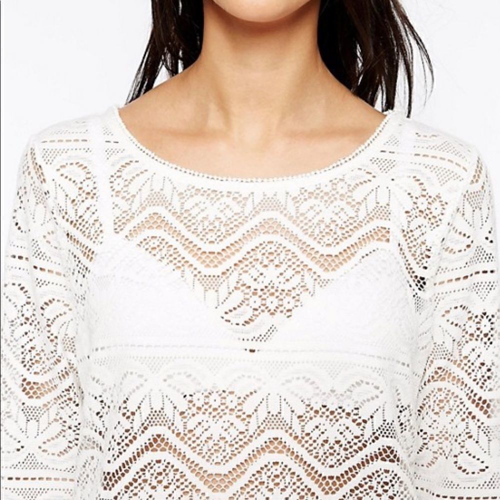 EUC Abercrombie & Fitch White Lace 3/4 Sleeve Top XS